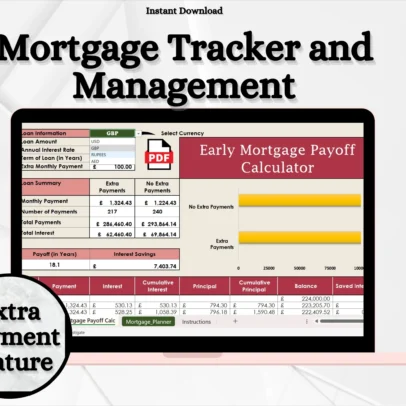 Excel template showcasing the extra payment calculator feature for mortgage planning.