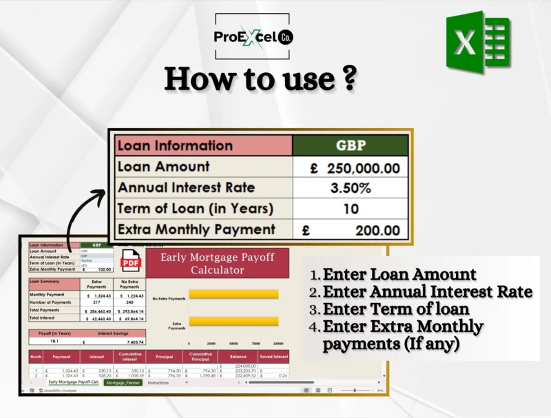 Instant download button for Mortgage Planner Excel Template in Excel format.